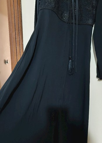 Siyah İş Ofis Uzun Kollu Nakışlı Elbise ferace - Görsel 9