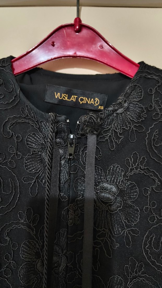 Siyah İş Ofis Uzun Kollu Nakışlı Elbise ferace - Görsel 3