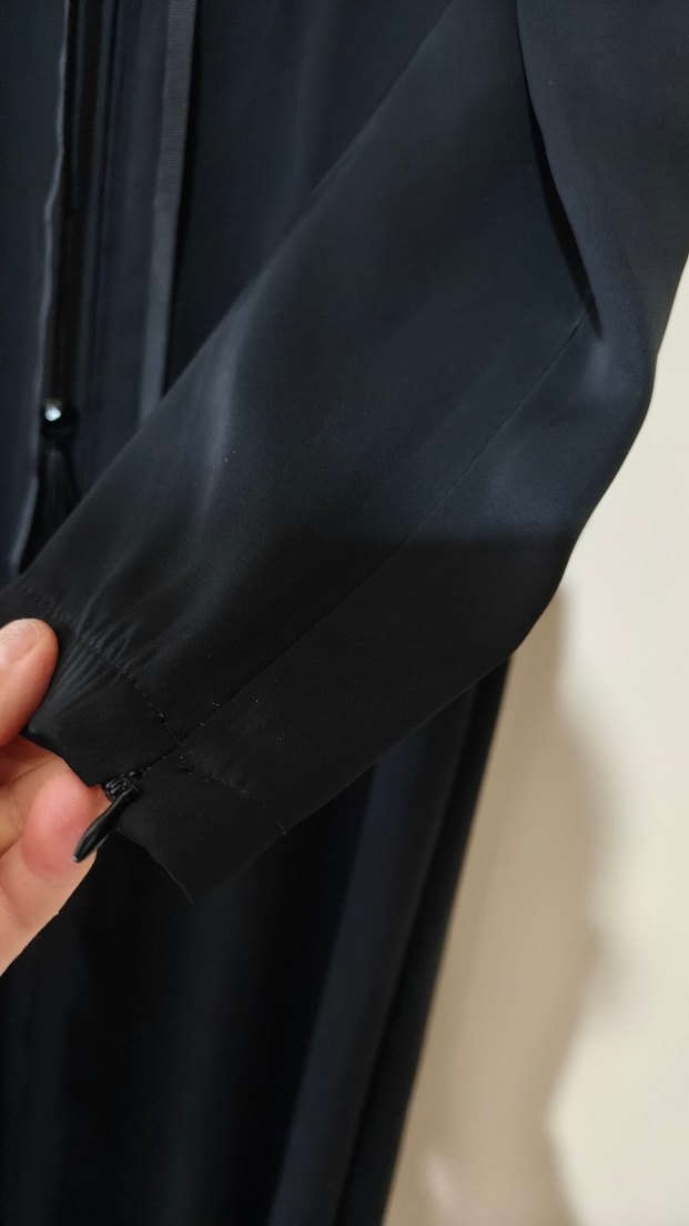 Siyah İş Ofis Uzun Kollu Nakışlı Elbise ferace - Görsel 4