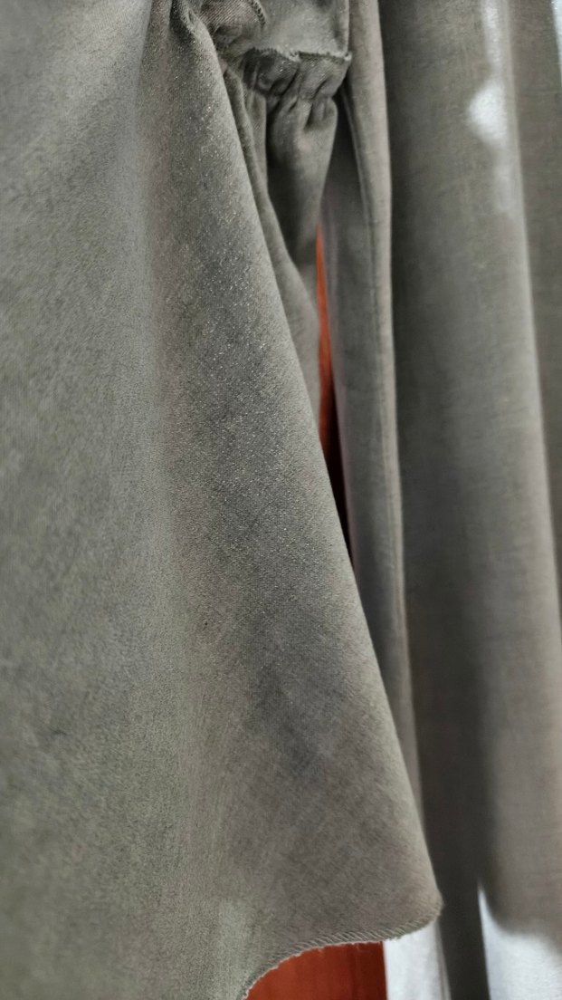 Bej Uzun Keten Elbise, Drapeli, Uzun Kollu - Görsel 2