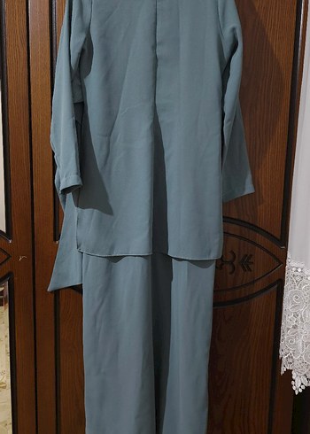 Uzun Kollu Gri Drapeli Kadın Elbise tulum - Görsel 5