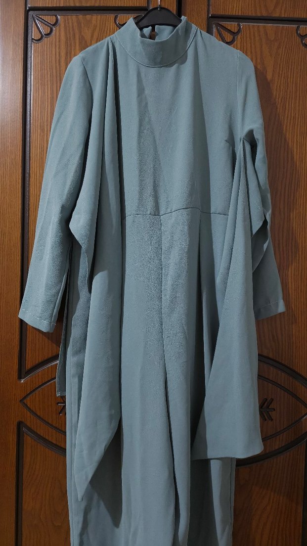 Uzun Kollu Gri Drapeli Kadın Elbise tulum - Görsel 3