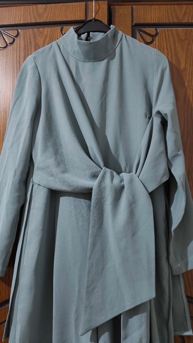 Uzun Kollu Gri Drapeli Kadın Elbise tulum - Görsel 2