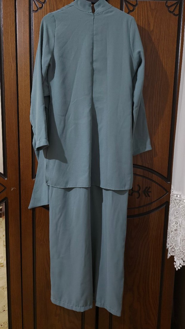 Uzun Kollu Gri Drapeli Kadın Elbise tulum - Görsel 5