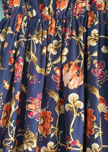 Uzun Desenli Bohem V Yaka Elbise - Görsel 7