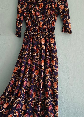 Uzun Desenli Bohem V Yaka Elbise - Görsel 4