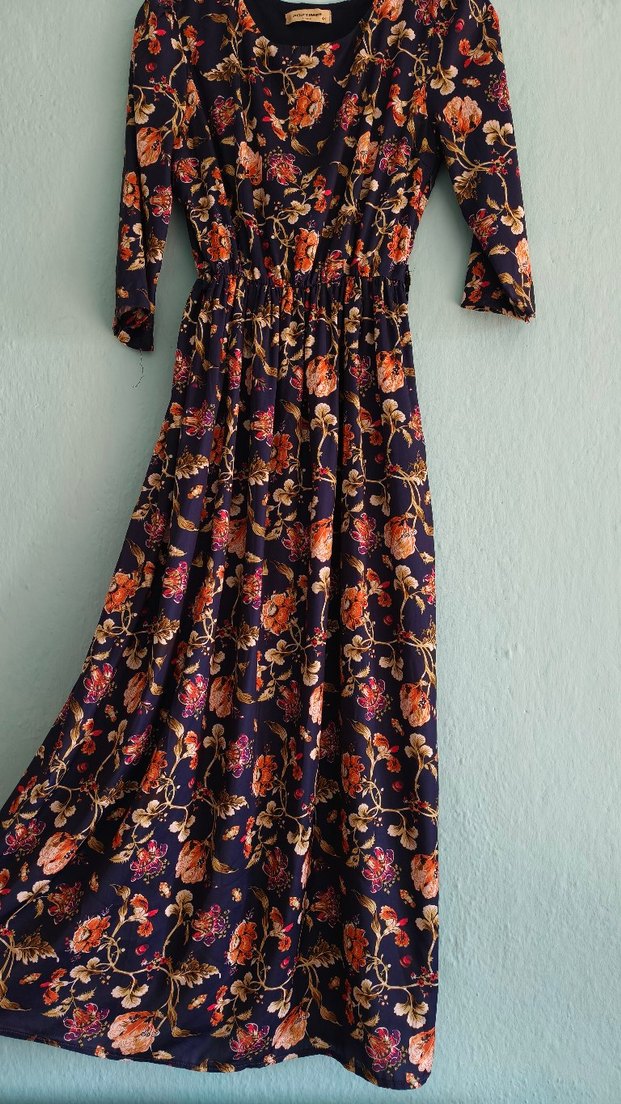 Uzun Desenli Bohem V Yaka Elbise - Görsel 3