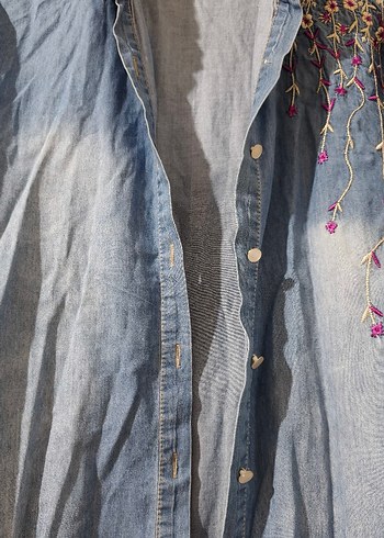Nakışlı Mavi Denim Kadın kot Gömlek - Görsel 5