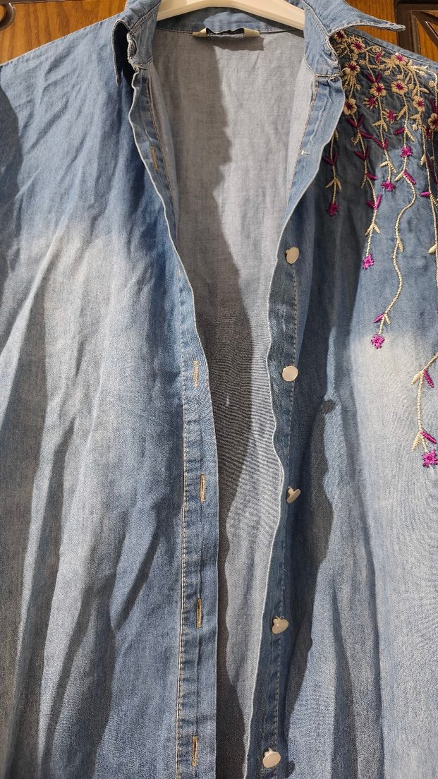 Nakışlı Mavi Denim Kadın kot Gömlek - Görsel 5