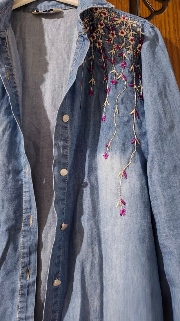 Nakışlı Mavi Denim Kadın kot Gömlek - Görsel 2