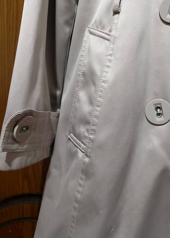 Düğmeli Bej Kadın Uzun Trençkot - Görsel 3