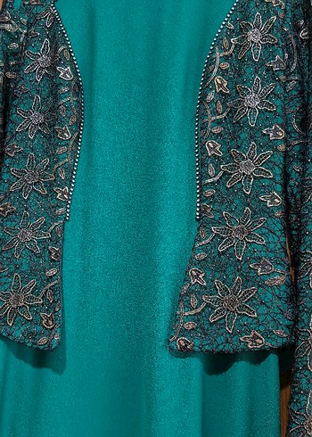 Uzun Turkuaz Vintage Abiye Elbise - Görsel 2