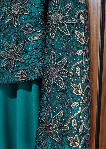 Uzun Turkuaz Vintage Abiye Elbise - Görsel 3