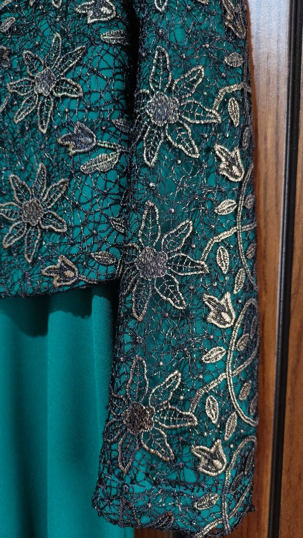 Uzun Turkuaz Vintage Abiye Elbise - Görsel 3