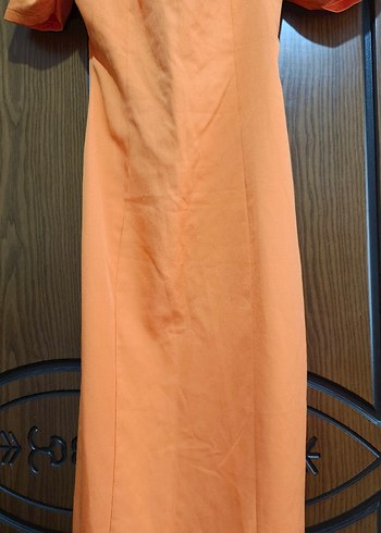 Turuncu Drapeli Straplez Uzun Elbise - Görsel 2