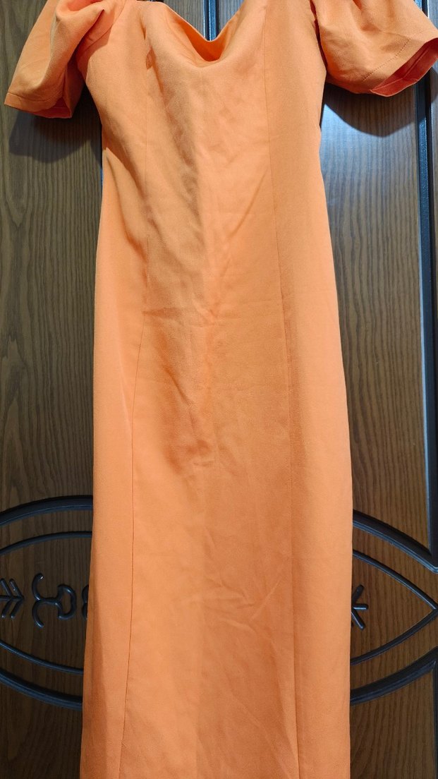 Turuncu Drapeli Straplez Uzun Elbise - Görsel 2