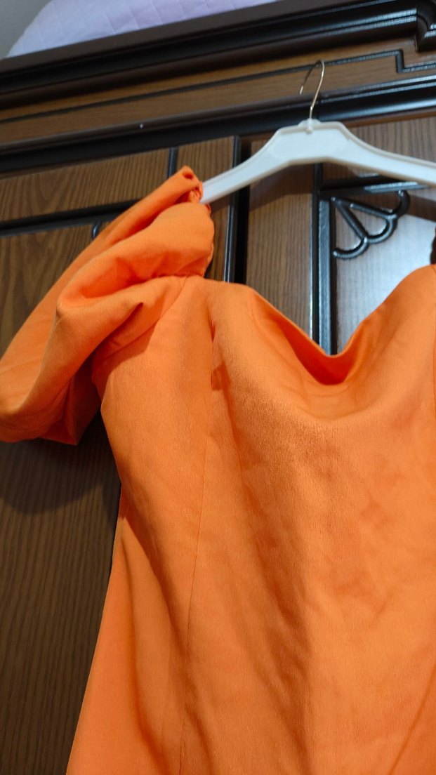 Turuncu Drapeli Straplez Uzun Elbise - Görsel 3