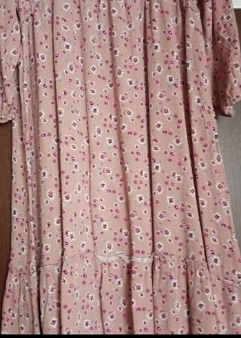LC Waikiki Pembe V Yaka Volanlı Uzun Bohem Elbise