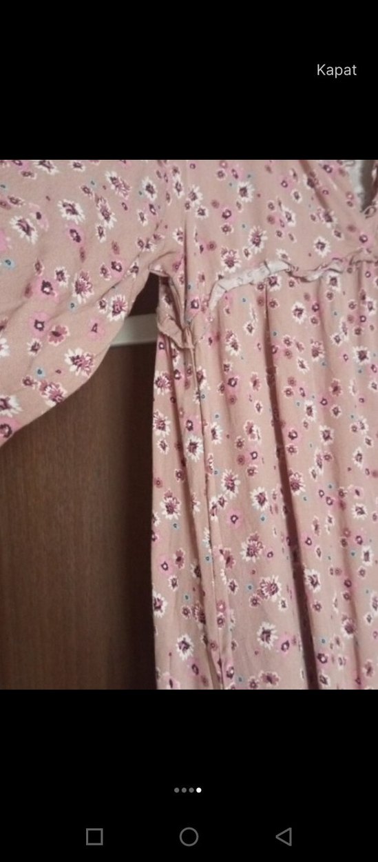 Pembe V Yaka Volanlı Uzun Bohem Elbise - Görsel 2