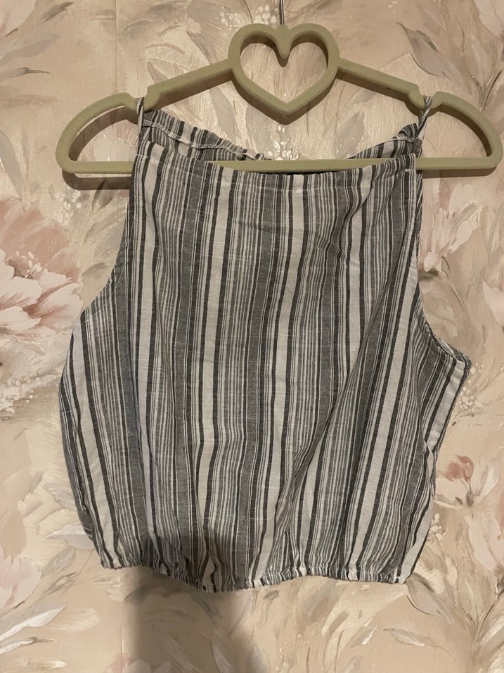 Gri Çizgili, kısa bluz - Görsel 2