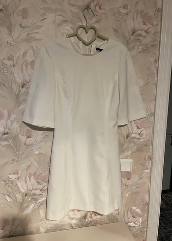 Düğmeli Beyaz Midi Keten Elbise - Görsel 3