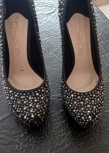 Pul İşlemeli Platform Topuklu Siyah Abiye Ayakkabı - Görsel 2