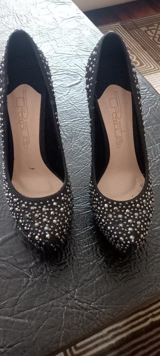 Pul İşlemeli Platform Topuklu Siyah Abiye Ayakkabı - Görsel 2