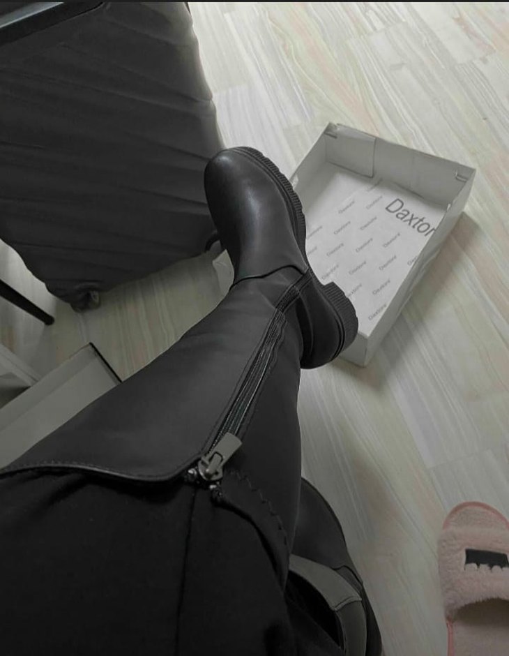 Siyah Çekme Deri Dizüstü Topuklu Çizme - Görsel 4