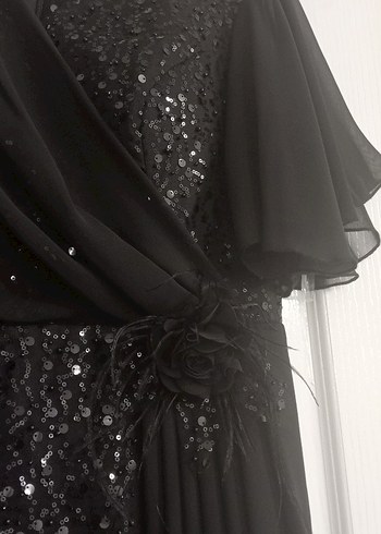 Siyah Drapeli Uzun Abiye Elbise - Görsel 5