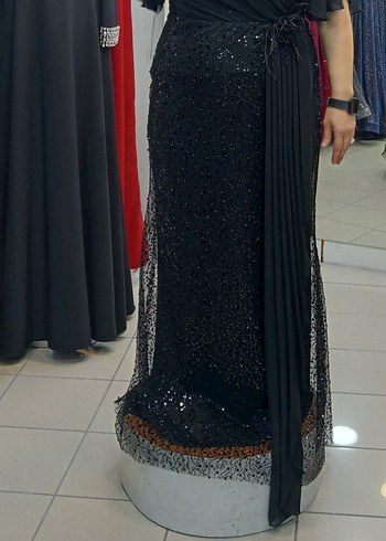 Siyah Drapeli Uzun Abiye Elbise - Görsel 2