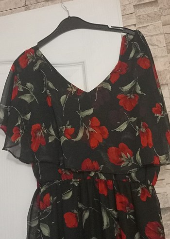 Siyah Çiçekli Uzun Elbise - Görsel 4