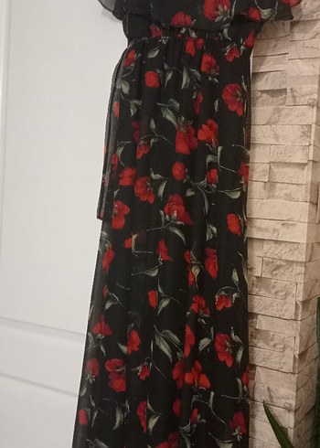 Siyah Çiçekli Uzun Elbise - Görsel 3