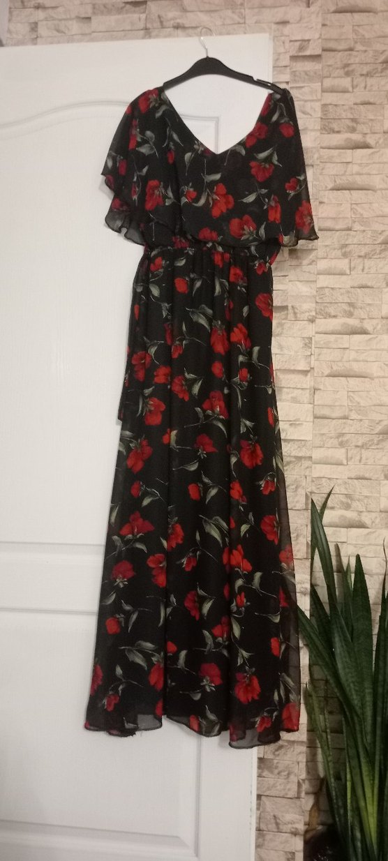 Siyah Çiçekli Uzun Elbise - Görsel 5