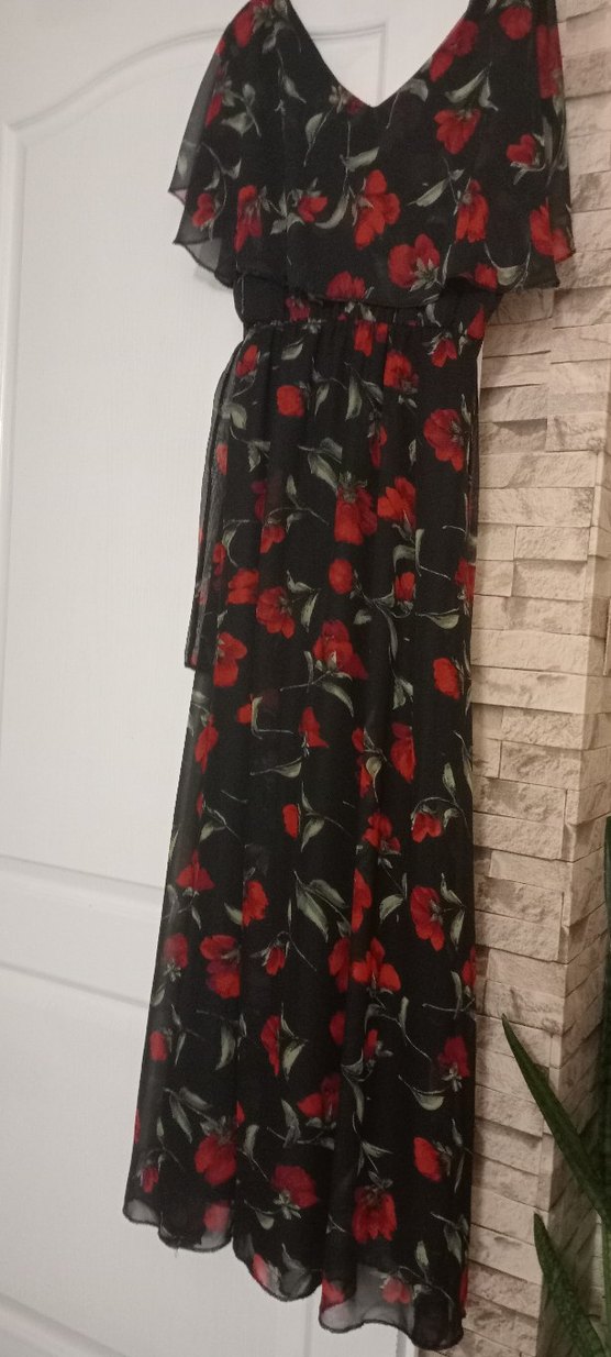 Siyah Çiçekli Uzun Elbise - Görsel 3
