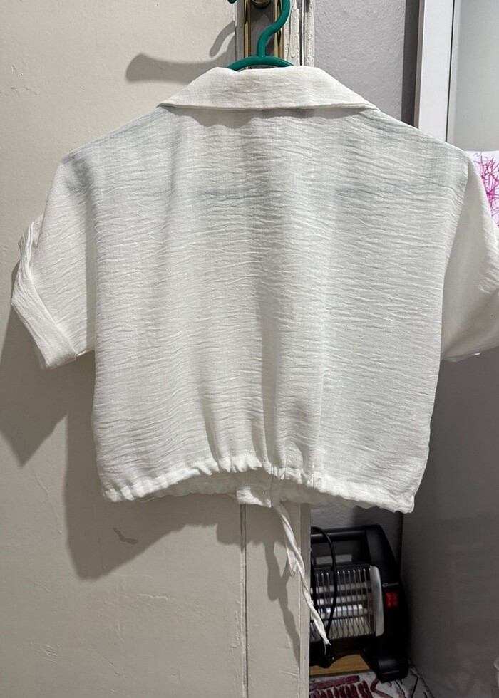 Bağlama detaylı keten gömlek - Görsel 3