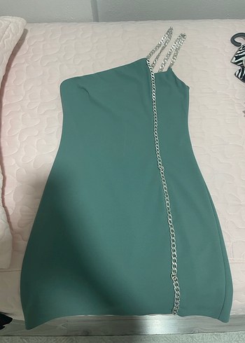 Turkuaz Halter Yaka Mini Elbise - Görsel 4