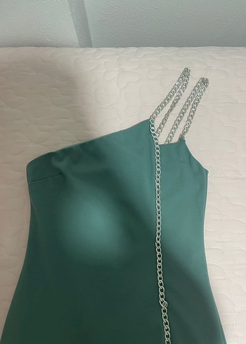 Turkuaz Halter Yaka Mini Elbise - Görsel 3