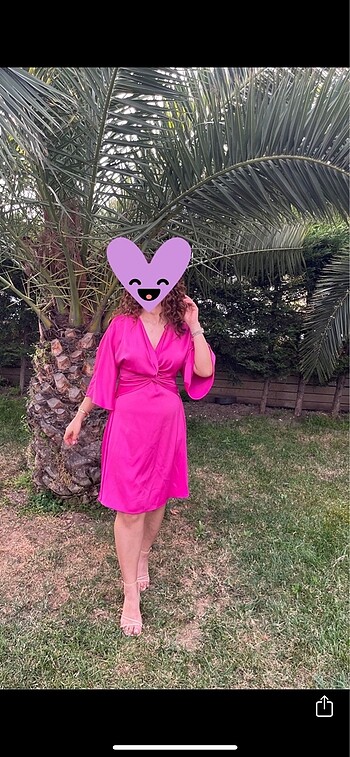 Mango Fuşya Saten Abiye elbise