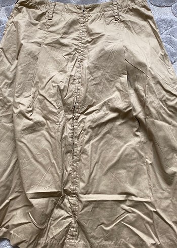 Bej Midi Keten Salaş Drapeli Kadın Etek - Görsel 3