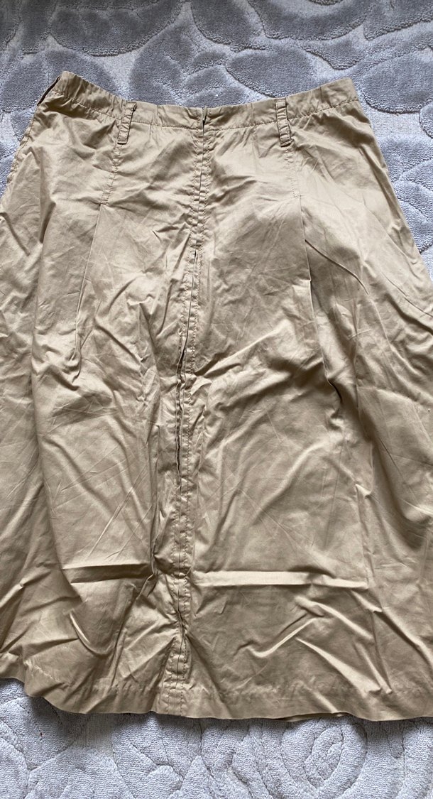 Bej Midi Keten Salaş Drapeli Kadın Etek - Görsel 3