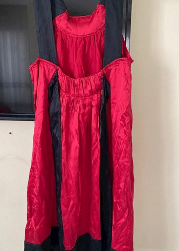 Kırmızı Drapeli Midi saten gecelik - Görsel 2