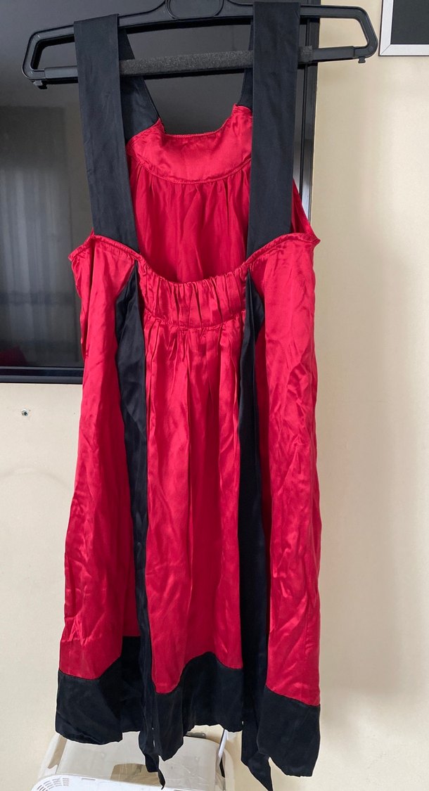 Kırmızı Drapeli Midi saten gecelik - Görsel 2