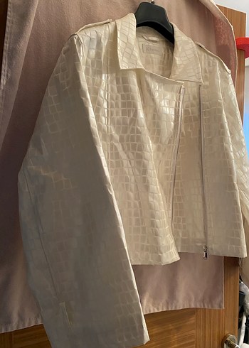 Kadın Beyaz Parlak Midi Deri Ceket - Görsel 2