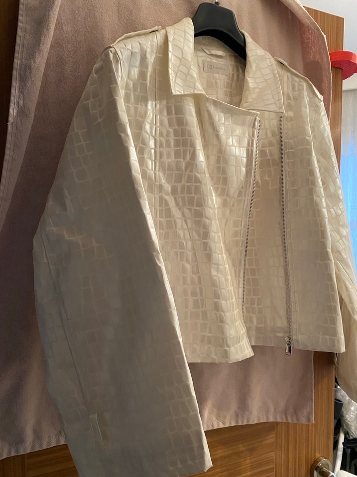 Kadın Beyaz Parlak Midi Deri Ceket - Görsel 2