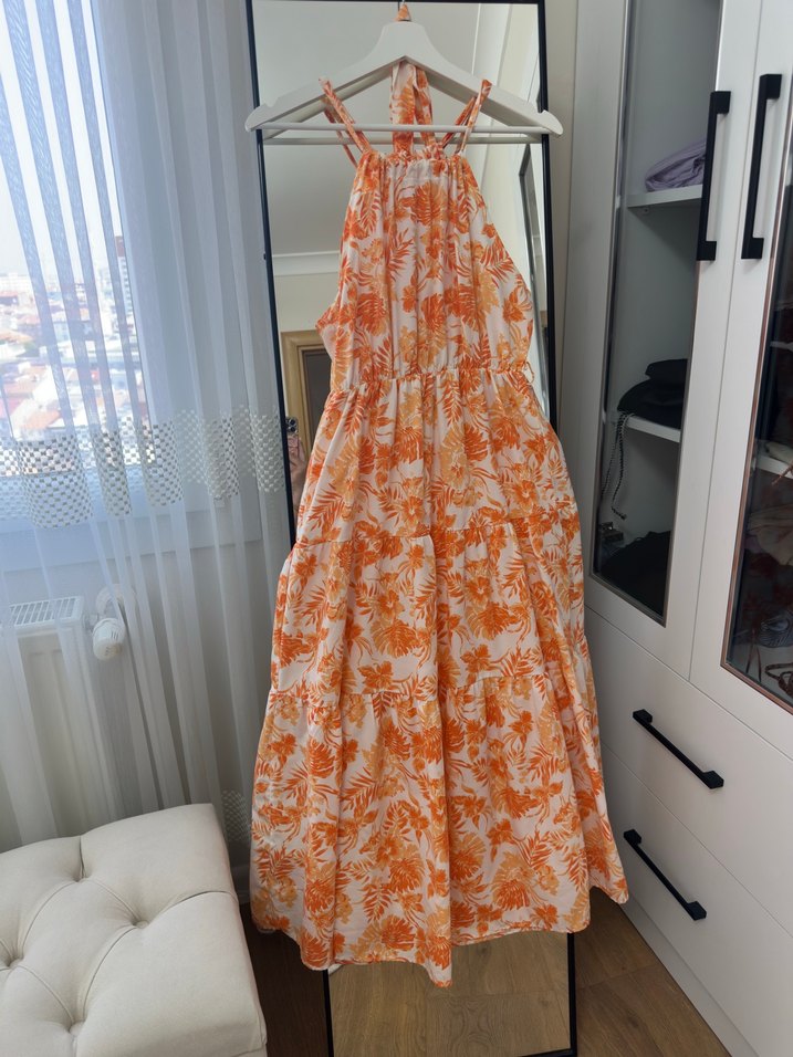 Turuncu Bağlama Desenli ELBİSE - Görsel 2