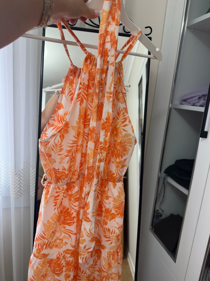 Turuncu Bağlama Desenli ELBİSE - Görsel 4