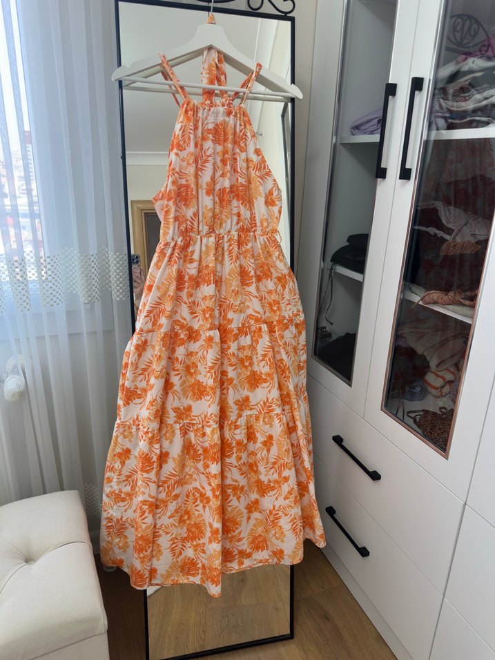 Turuncu Bağlama Desenli ELBİSE - Görsel 3