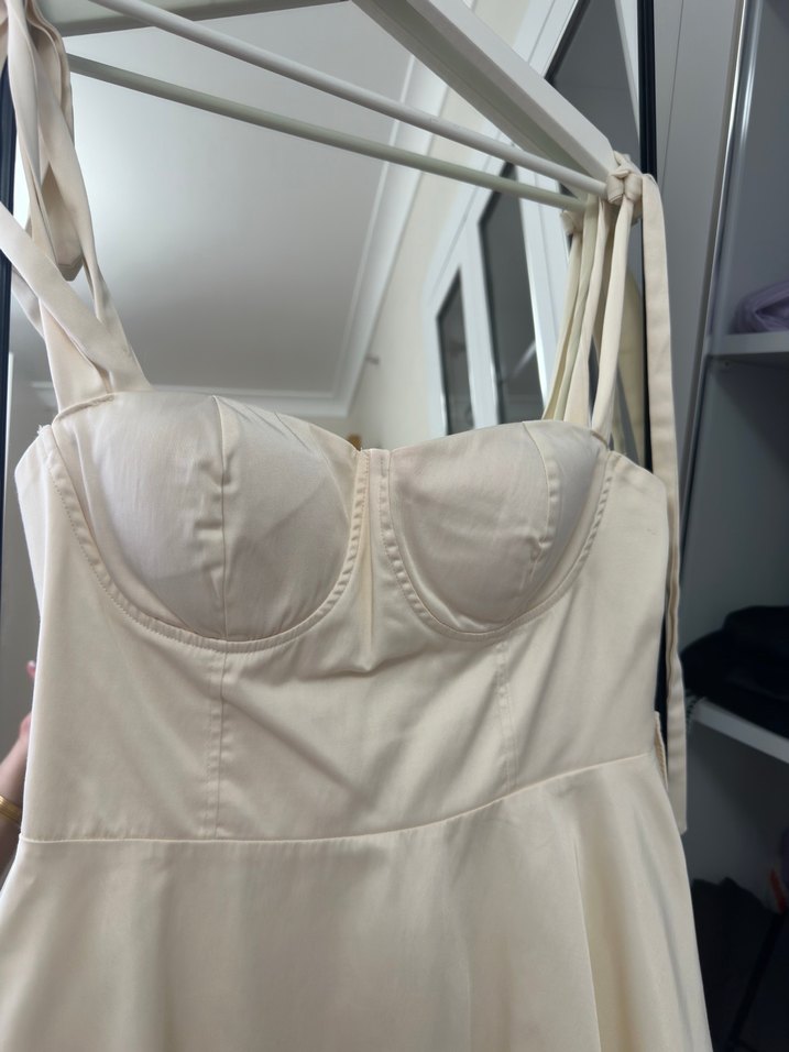 Krem rengi mini ELBİSE - Görsel 2