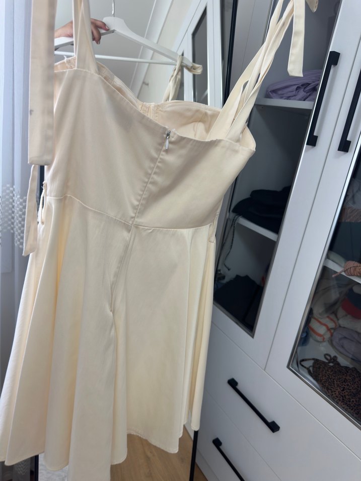 Krem rengi mini ELBİSE - Görsel 4