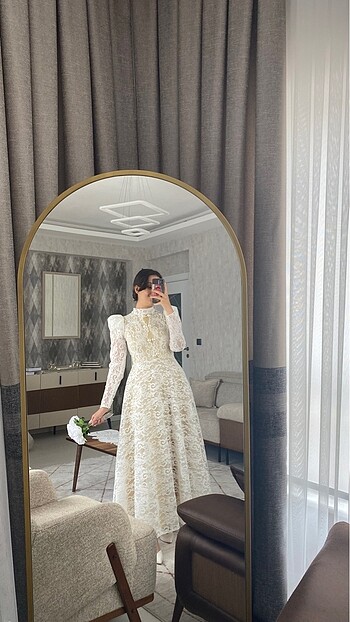 Beyaz dantelli isteme söz nikah elbisesi